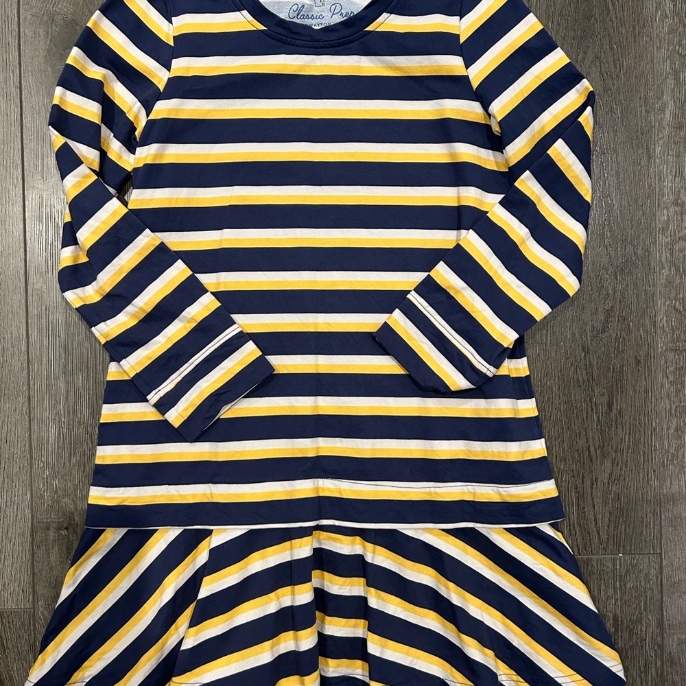 Classic Prep Striped Dress in Navy and Yellow